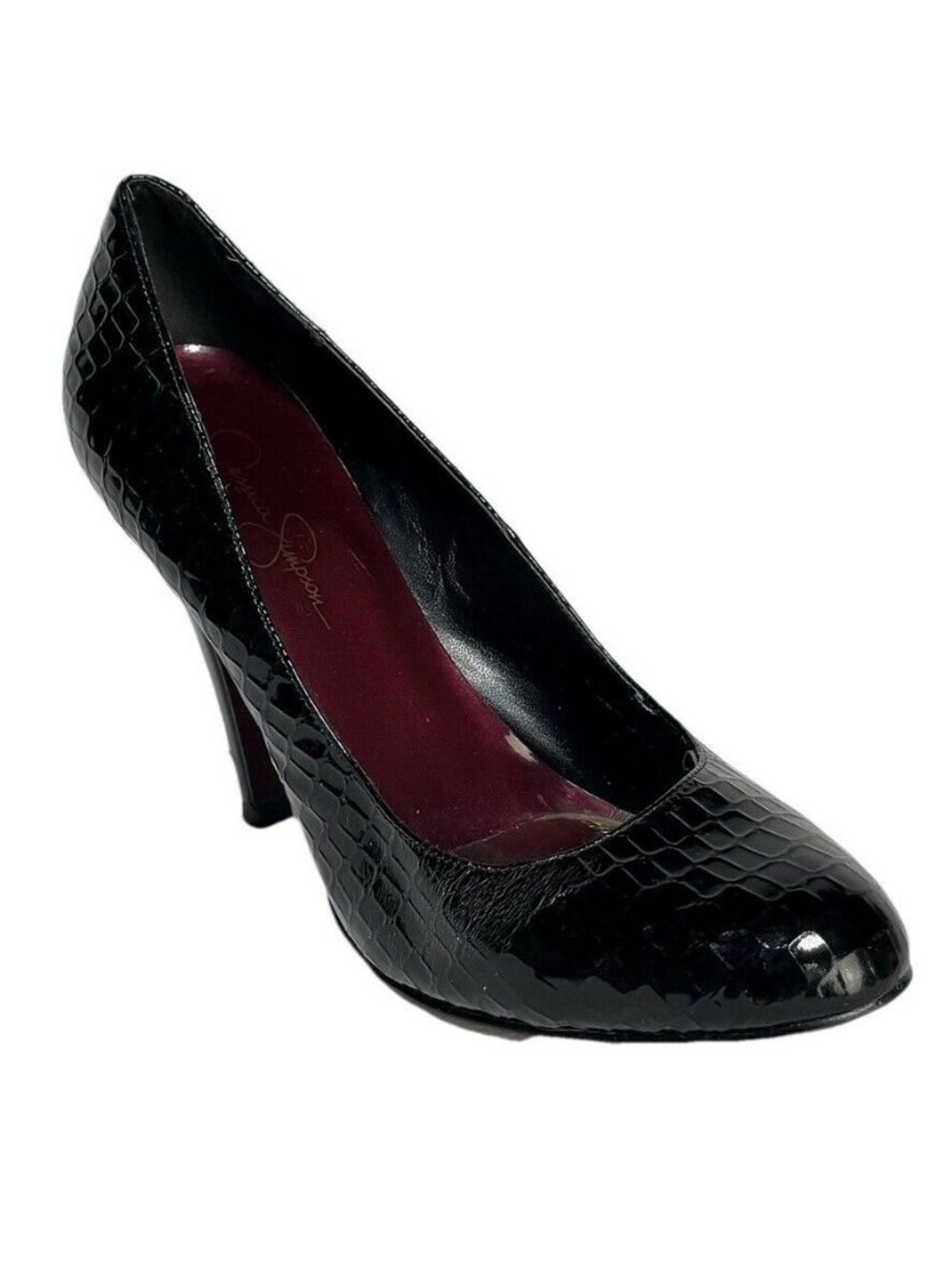 Jessica Simpson Black Crocodile Embossed Patent Leather Heels Size 7.5